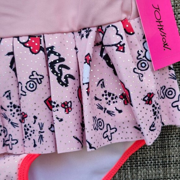 Betsey Johnson ✦ Cat Face Toddler Swimsuit ✦ Pink & Black UPF 50+ Size 24M NWT - Picture 8 of 14